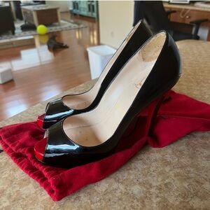 Christian Louboutin Black Patent Prive Open Toe Pump
